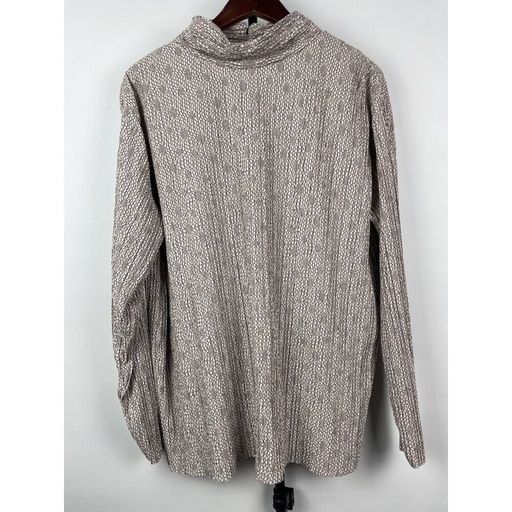 Zara Tan Jacquard Floral Pleated Long Sleeve High Neck Blouse Size‎ L